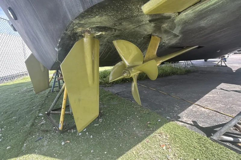 Slide: The Image of Underwater view of 2005 Riva RivaRama 44 propeller and rudder on dry dock. - 23