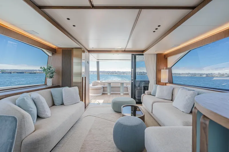 Slide: The Image of Luxurious interior of 2026 Azimut Fly 72 yacht with panoramic ocean views. - 43