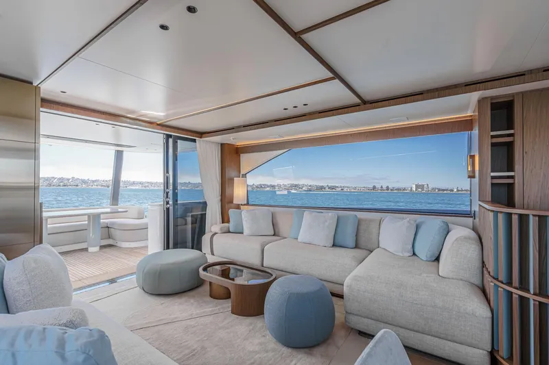 Slide: The Image of Luxurious interior of 2026 Azimut Fly 72 yacht with ocean view and modern furnishings. - 44