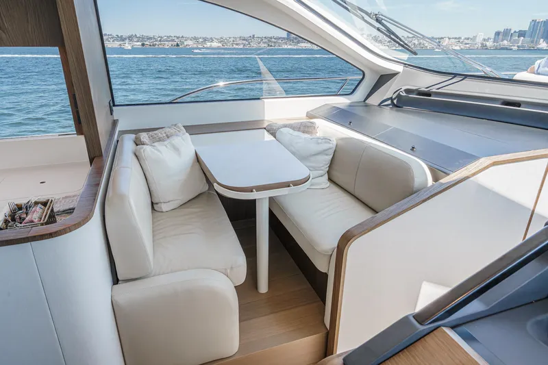 Slide: The Image of Luxurious interior of 2026 Azimut Fly 72 yacht with elegant seating and ocean view. - 52