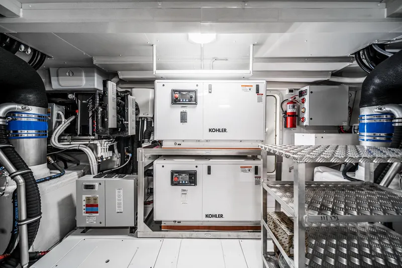 Slide: The Image of Engine room of 2026 Azimut Fly 72 yacht with Kohler generators and advanced equipment. - 75
