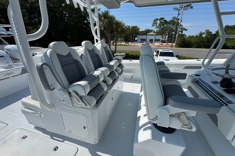Slide: The Image of 2026 Invincible 46 Catamaran interior with luxurious seating and modern design. - 39