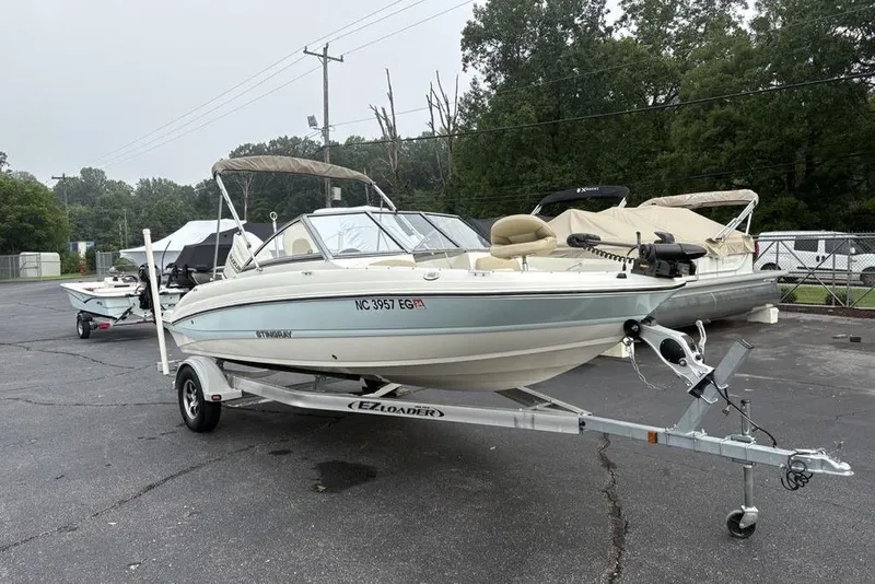 Slide: The Image of 2017 Stingray 191DC O/B boat on trailer in parking lot, overcast day. - 4