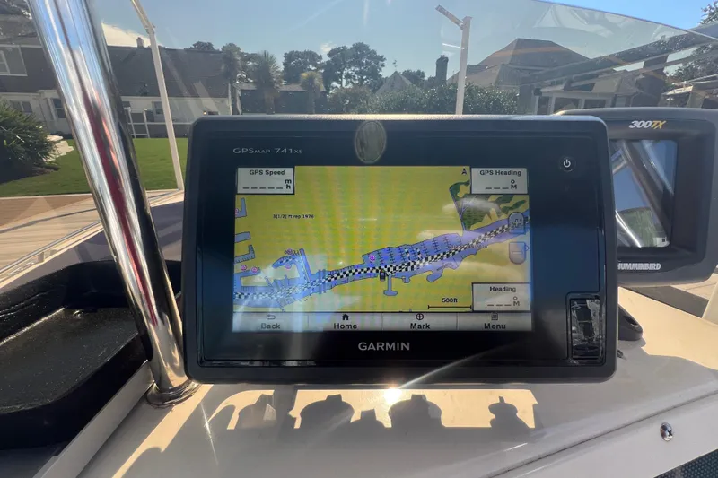 Slide: The Image of Garmin GPSMAP 741xs on 1999 Wellcraft 302 Scarab Sport boat, displaying navigation map. - 48
