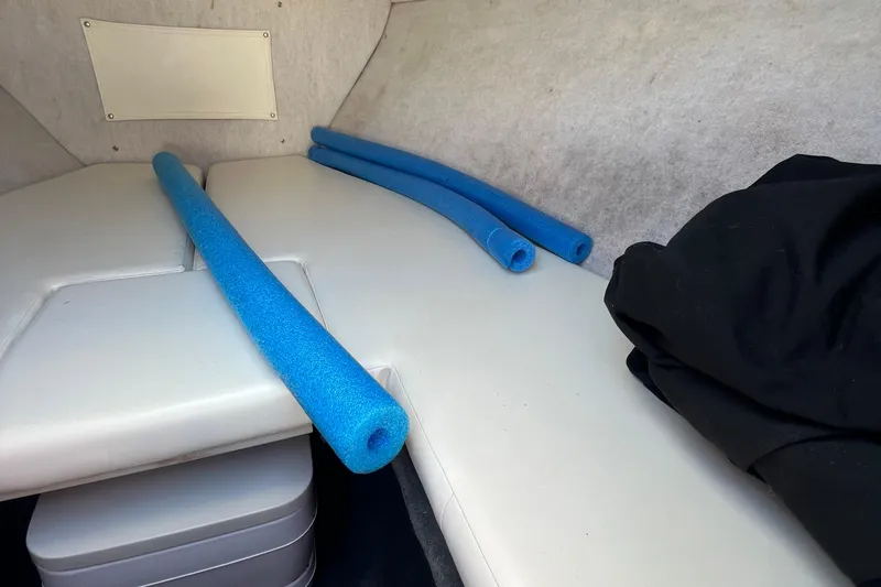 Slide: The Image of Interior of 1999 Wellcraft 302 Scarab Sport boat with blue pool noodles. - 53