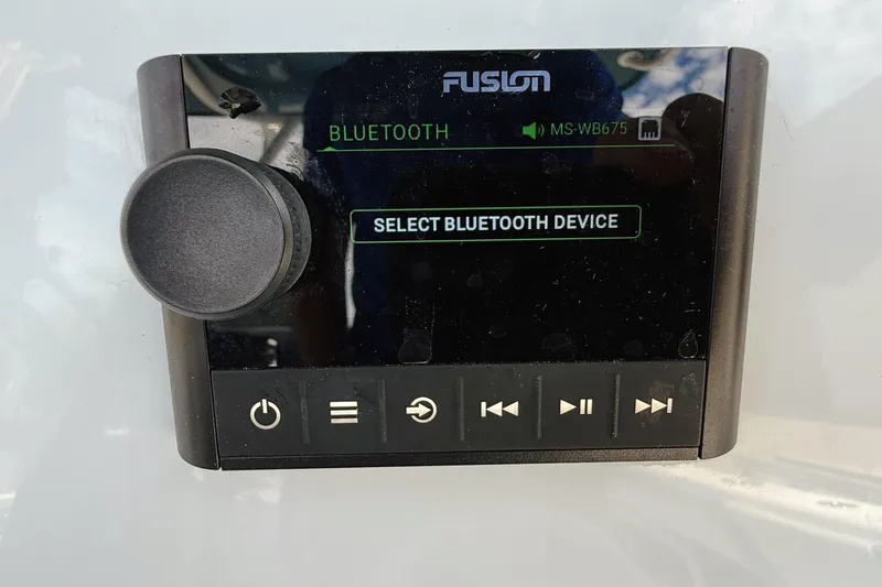 Slide: The Image of Bluetooth audio control panel on 2024 Yellowfin 36 Offshore boat. - 26
