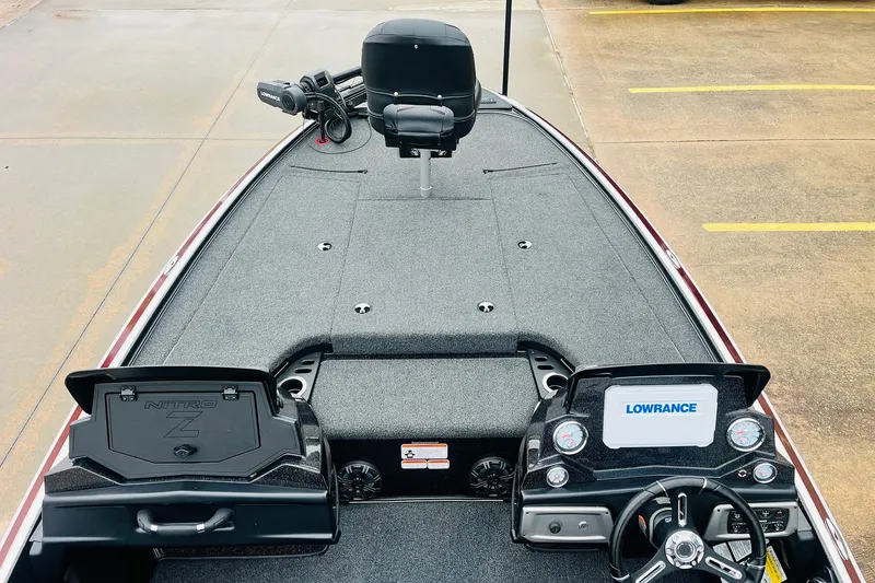 Slide: The Image of 2021 Nitro Z19 Pro boat interior with Lowrance electronics and seating. - 12