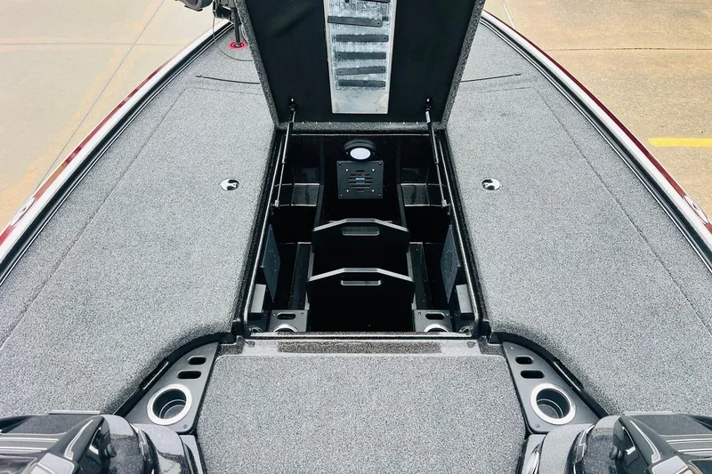 Slide: The Image of Open storage compartment of 2021 Nitro Z19 Pro boat, showcasing interior layout. - 21