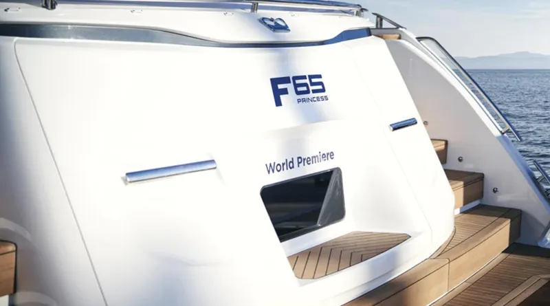 Slide: The Image of 2025 Princess F65 yacht at world premiere, rear view with elegant design. - 30