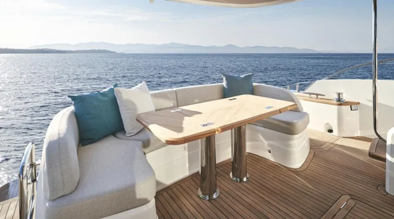 Slide: The Image of Luxurious 2025 Princess F65 yacht deck with elegant seating and ocean view. - 9