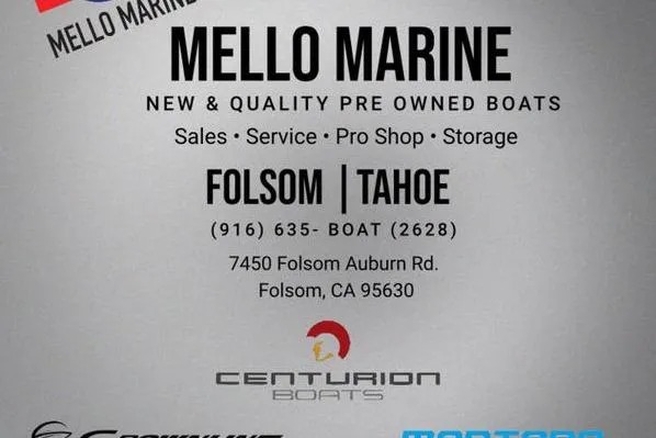 Slide: The Image of Mello Marine advertisement for new and pre-owned boats, featuring sales, service, and storage in Folsom, CA. - 29