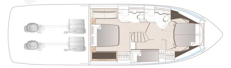 Slide: The Image of Top view layout of 2025 Princess F50 yacht interior with twin engines. - 36