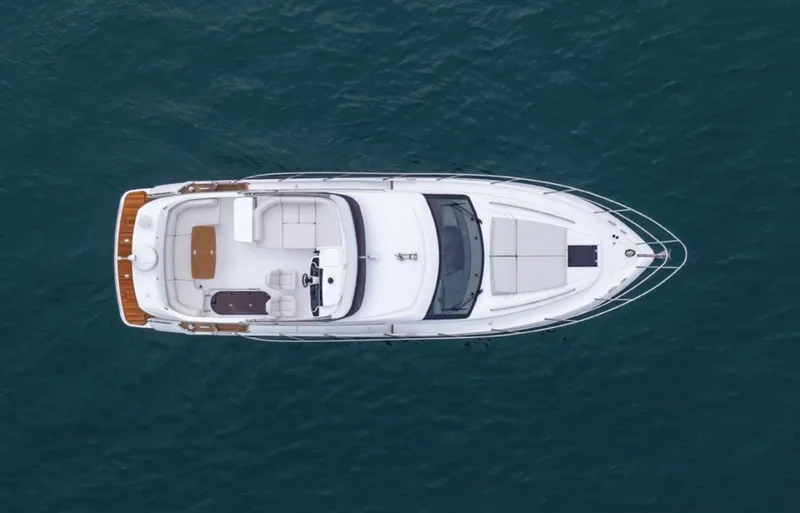 Slide: The Image of Aerial view of 2025 Princess F50 luxury yacht on open water. - 8