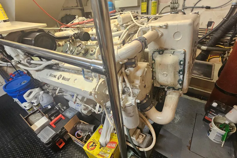 Slide: The Image of Engine room of 1990 Hatteras 67 Cockpit Motor Yacht with Detroit Diesel engine. - 66