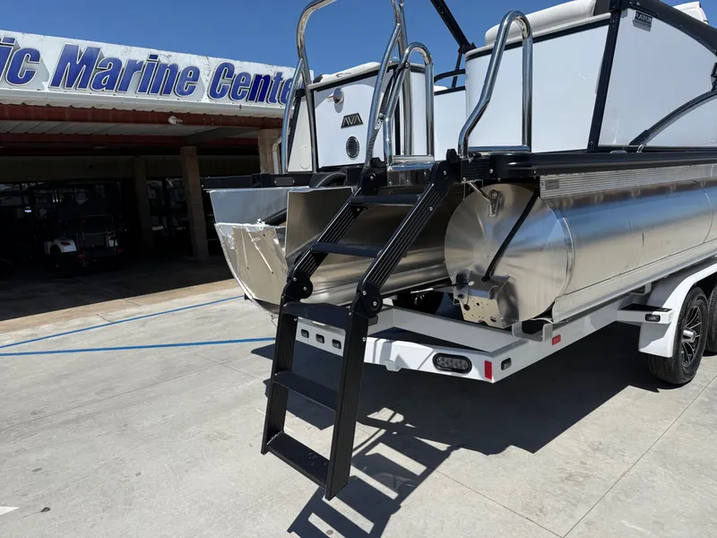 Slide: The Image of 2026 Avalon Catalina Platinum Quad Lounge with 250HP Mercury Verado, side view. - 5