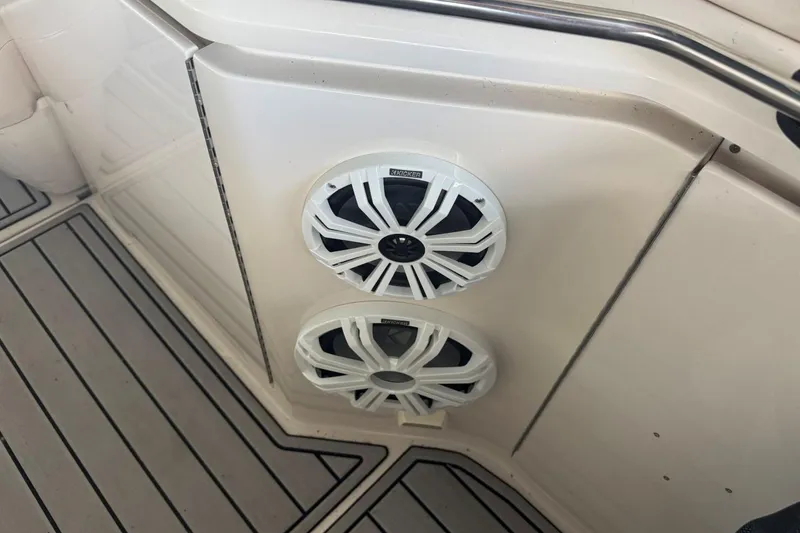 Slide: The Image of Speakers installed on a 2000 Regal Commodore 3260 boat interior. - 17