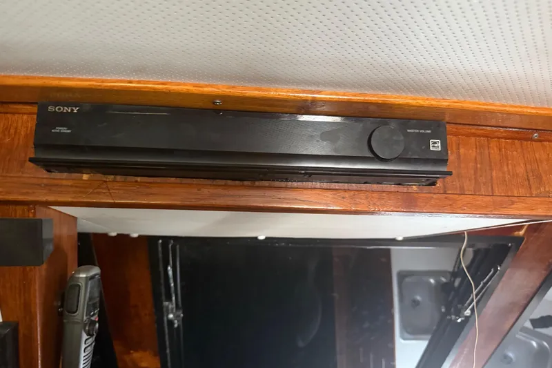 Slide: The Image of Sony audio system installed on 1974 Pacemaker 48 Sportfisherman boat interior. - 32