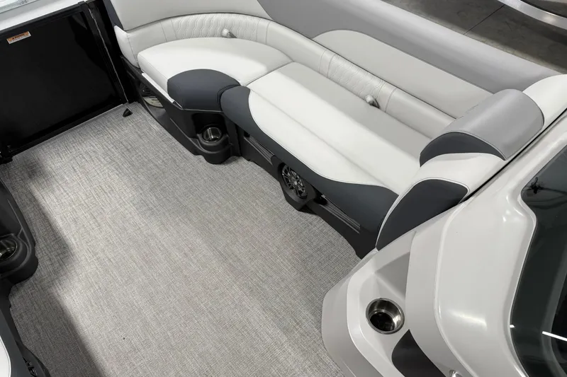 Slide: The Image of 2025 Avalon LSZ Cruise Rear Bench with sleek gray and white seating design. - 15