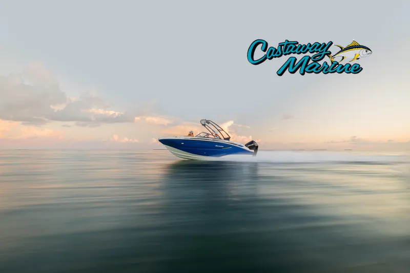 Slide: The Image of 2026 Hurricane SunDeck 2050 OB boat with Yamaha outboard motor, docked with ladder access. - 20