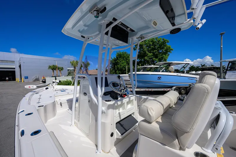 Slide: The Image of 2021 Blue Wave 2600 PureBay boat with sleek design and modern features. - 42