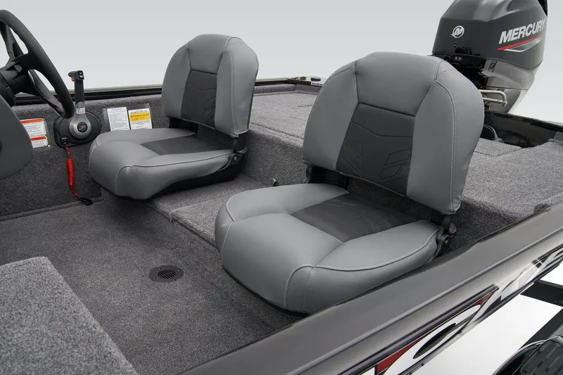 Slide: The Image of Manufacturer Provided Image: 2026 Tracker Pro 170 boat interior with gray seating and Mercury engine. - 24