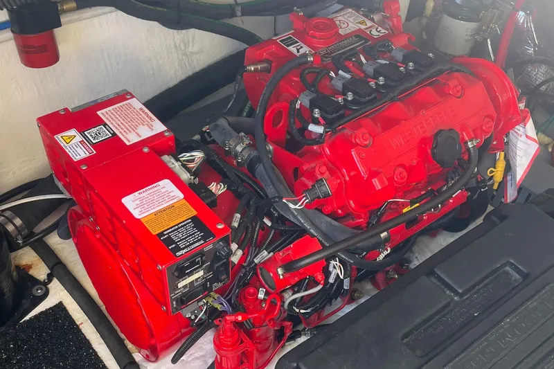 Slide: The Image of Engine compartment of 2023 Regal 38 Grande Coupe with Volvo Penta engines. - 26