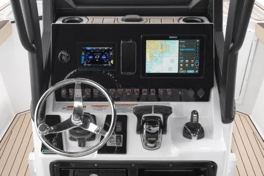 Slide: The Image of 2026 Yamaha Boats 255 FSH Sport H dashboard with advanced navigation and control systems. - 37
