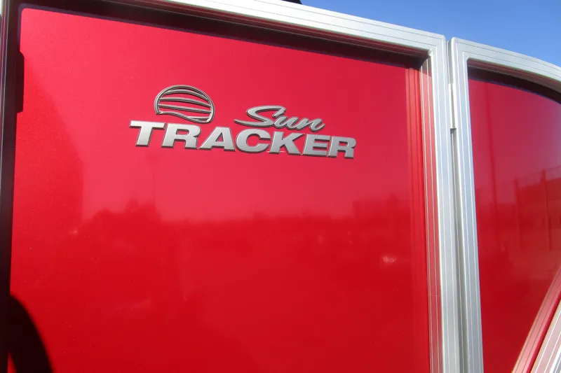 Slide: The Image of Red 2026 Sun Tracker Party Barge 18 with logo on side panel. - 10