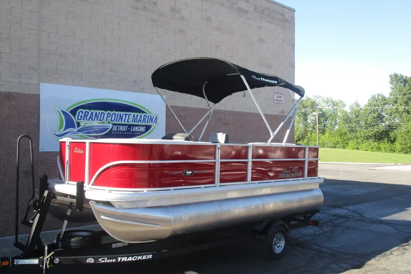 Slide: The Image of 2026 Sun Tracker Party Barge 18 pontoon boat at Grand Pointe Marina. - 3