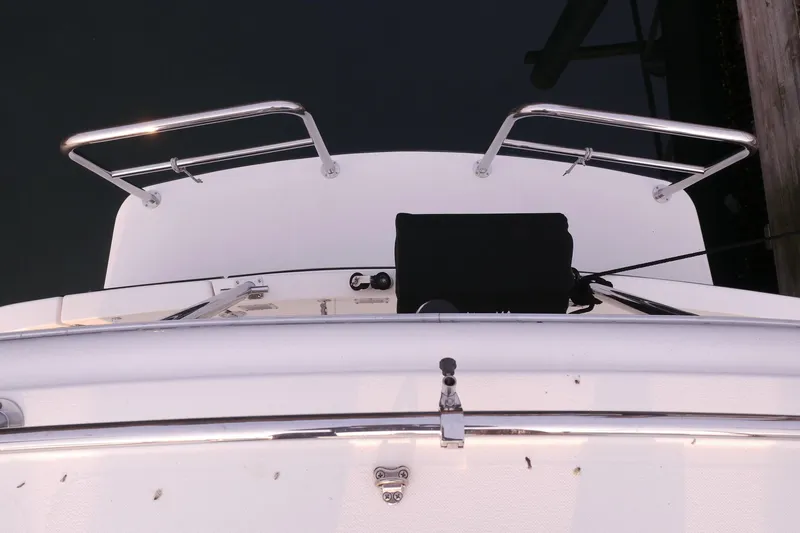 Slide: The Image of Overhead view of 2013 American Tug 395 boat deck with railing. - 105