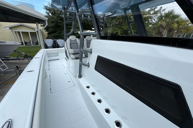 Slide: The Image of 2026 Invincible 38 Catamaran interior with sleek seating and modern design. - 25