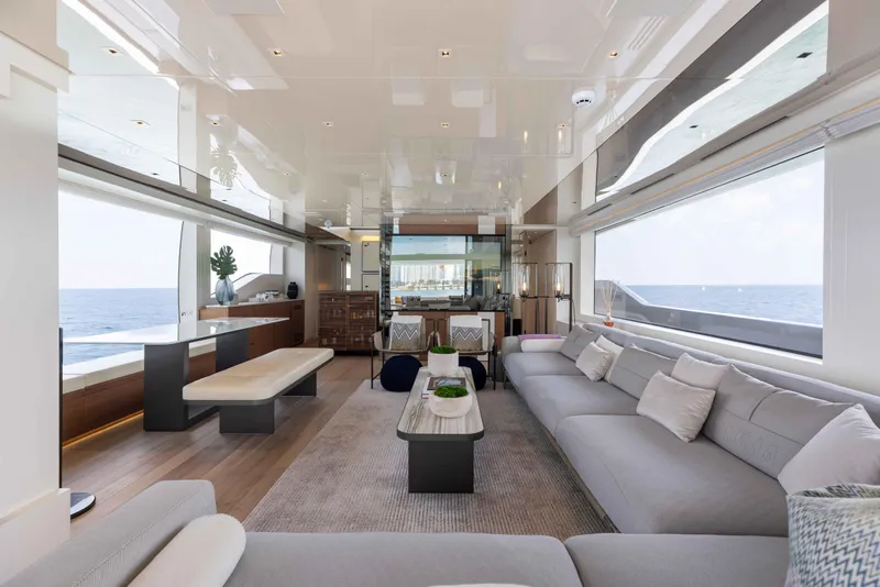 Slide: The Image of Luxurious interior of 2024 Sanlorenzo SL90A yacht with ocean view and modern furnishings. - 27
