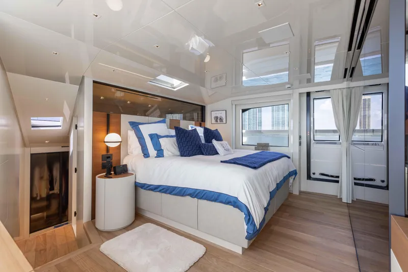 Slide: The Image of Luxurious bedroom interior of 2024 Sanlorenzo SL90A yacht with modern design and elegant decor. - 36