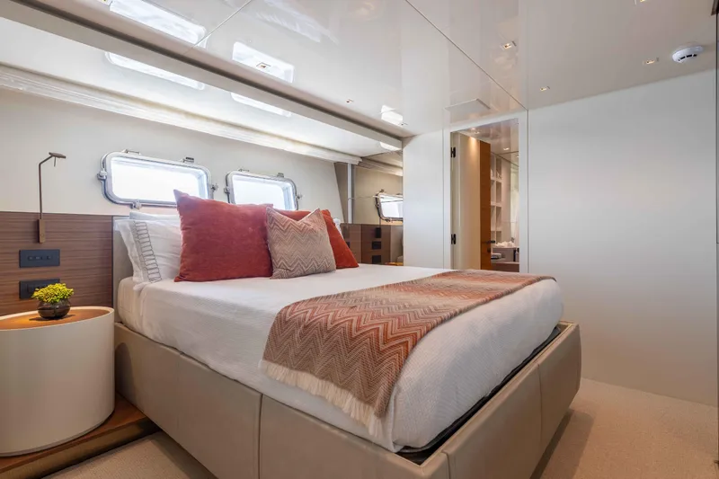 Slide: The Image of Luxurious bedroom interior of 2024 Sanlorenzo SL90A yacht with modern decor and natural light. - 45