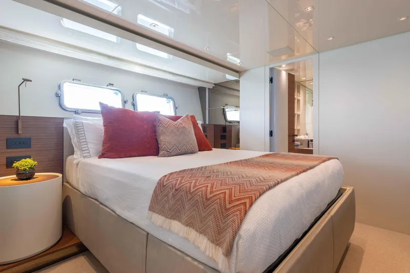 Slide: The Image of Luxurious bedroom interior of 2024 Sanlorenzo SL90A yacht with modern design elements. - 46