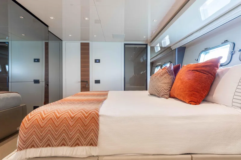 Slide: The Image of Luxurious bedroom interior of 2024 Sanlorenzo SL90A yacht with elegant decor and plush bedding. - 47