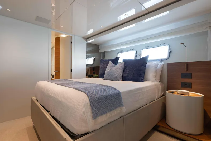 Slide: The Image of Luxurious bedroom interior of 2024 Sanlorenzo SL90A yacht with modern design elements. - 49