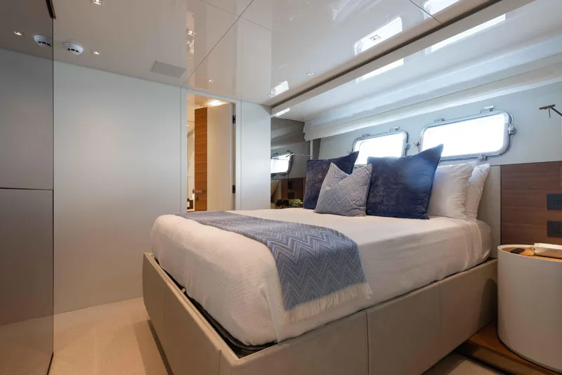 Slide: The Image of Luxurious bedroom interior of 2024 Sanlorenzo SL90A yacht with modern design and elegant decor. - 50