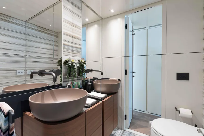 Slide: The Image of Luxurious bathroom on 2024 Sanlorenzo SL90A yacht with modern fixtures and elegant design. - 52
