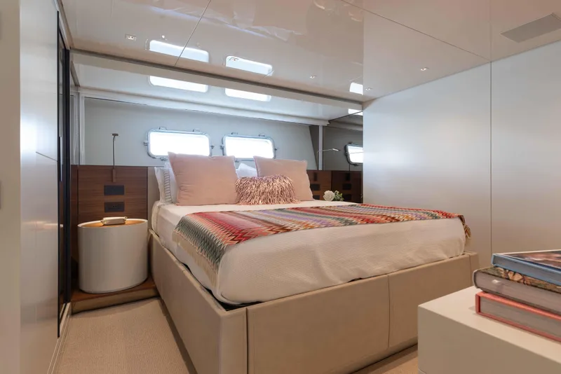Slide: The Image of Luxurious bedroom interior of 2024 Sanlorenzo SL90A yacht with modern decor and natural light. - 53