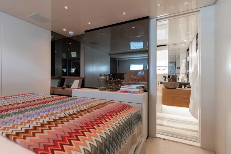 Slide: The Image of Luxurious interior of 2024 Sanlorenzo SL90A yacht with modern bedroom and ensuite bathroom. - 54