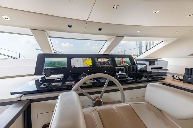 Slide: The Image of Modern helm station of 2024 Sanlorenzo SL90A yacht with advanced navigation displays. - 57