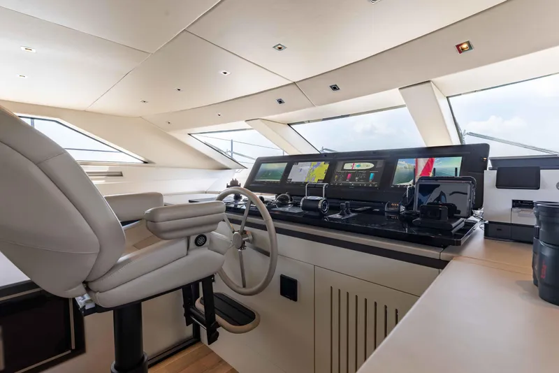 Slide: The Image of 2024 Sanlorenzo SL90A yacht helm with advanced navigation systems and luxurious seating. - 58