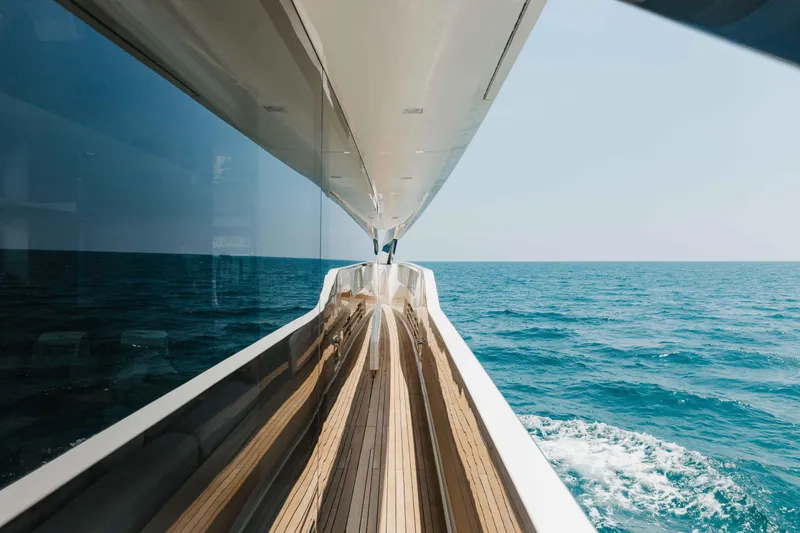 Slide: The Image of 2024 Sanlorenzo SL90A yacht cruising on open sea, showcasing sleek design and luxury. - 62