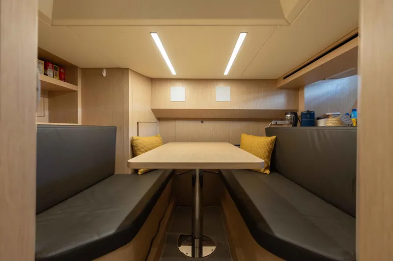 Slide: The Image of 2024 Sanlorenzo SL90A yacht interior with cozy dining area and modern design. - 85