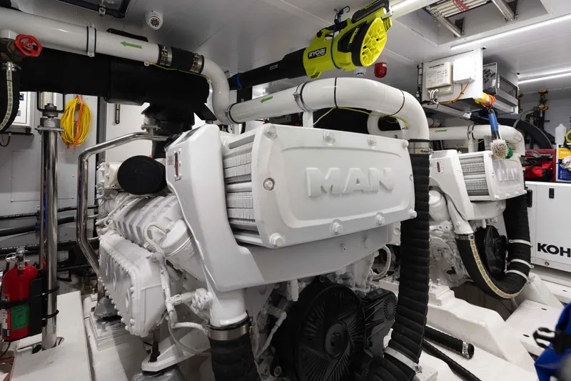 Slide: The Image of Engine room of 2024 Sanlorenzo SL90A yacht with MAN engines and Kohler generator. - 89
