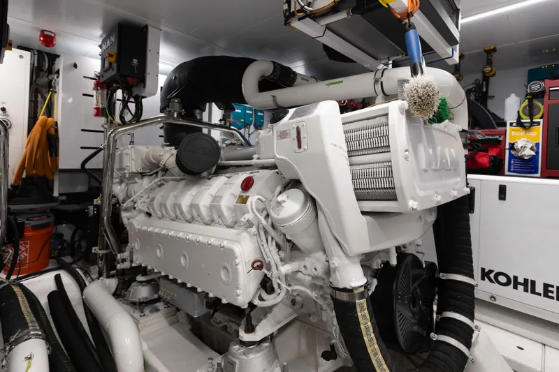 Slide: The Image of Engine room of 2024 Sanlorenzo SL90A yacht with MAN engine and Kohler generator. - 90