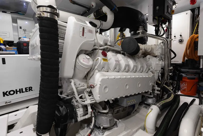 Slide: The Image of Engine room of 2024 Sanlorenzo SL90A yacht with Kohler generator and MAN engine. - 92