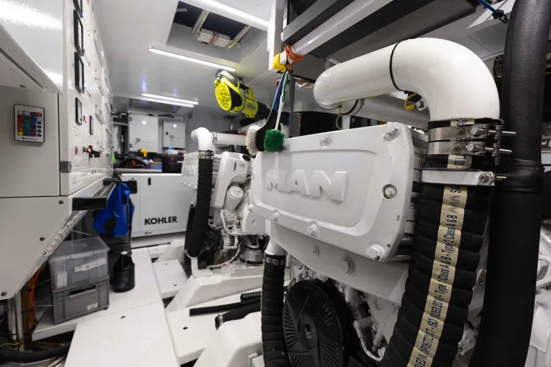 Slide: The Image of Engine room of 2024 Sanlorenzo SL90A yacht with MAN and Kohler equipment. - 93