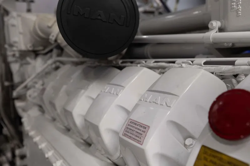 Slide: The Image of Engine detail of 2024 Sanlorenzo SL90A yacht, featuring MAN components. - 97